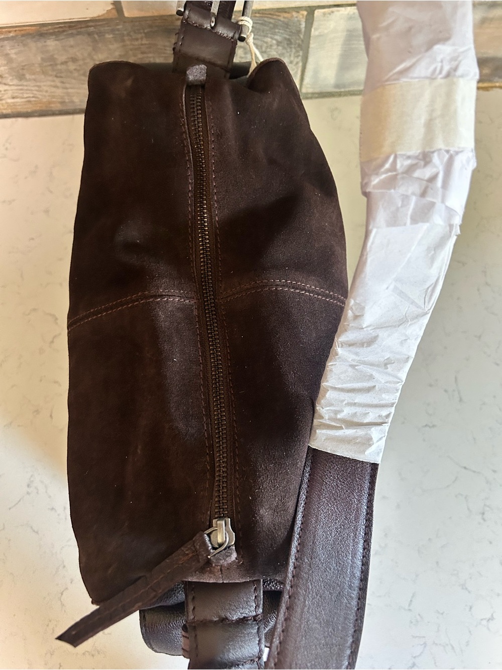 NWT Free People Suede Boxy Shoulder Bag in Espresso With Included Charm - Picture 14 of 16